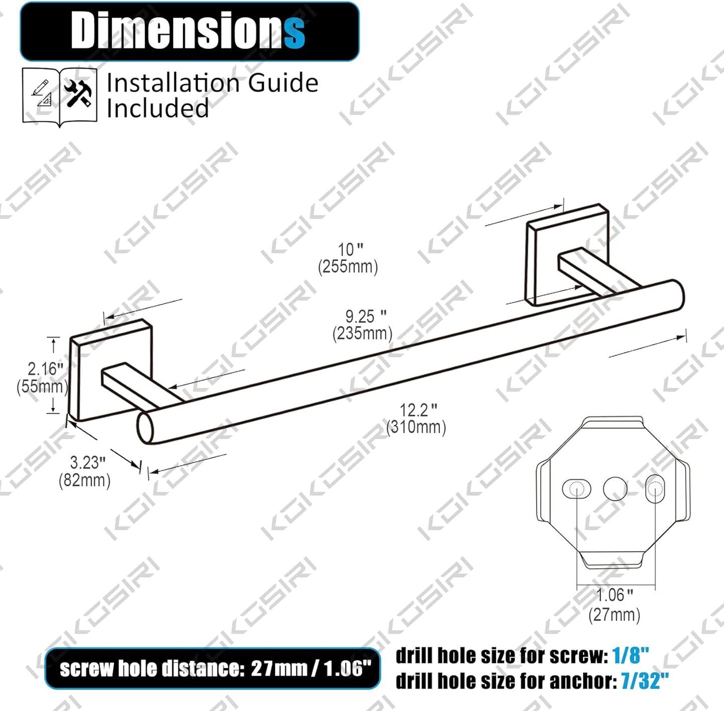 KOKOSIRI Hand Towel Bar 12 Inch Bathroom Towel Holder for Bath Kitchen Toilet Cabinet Chrome Stainless Steel B4005CH-L12