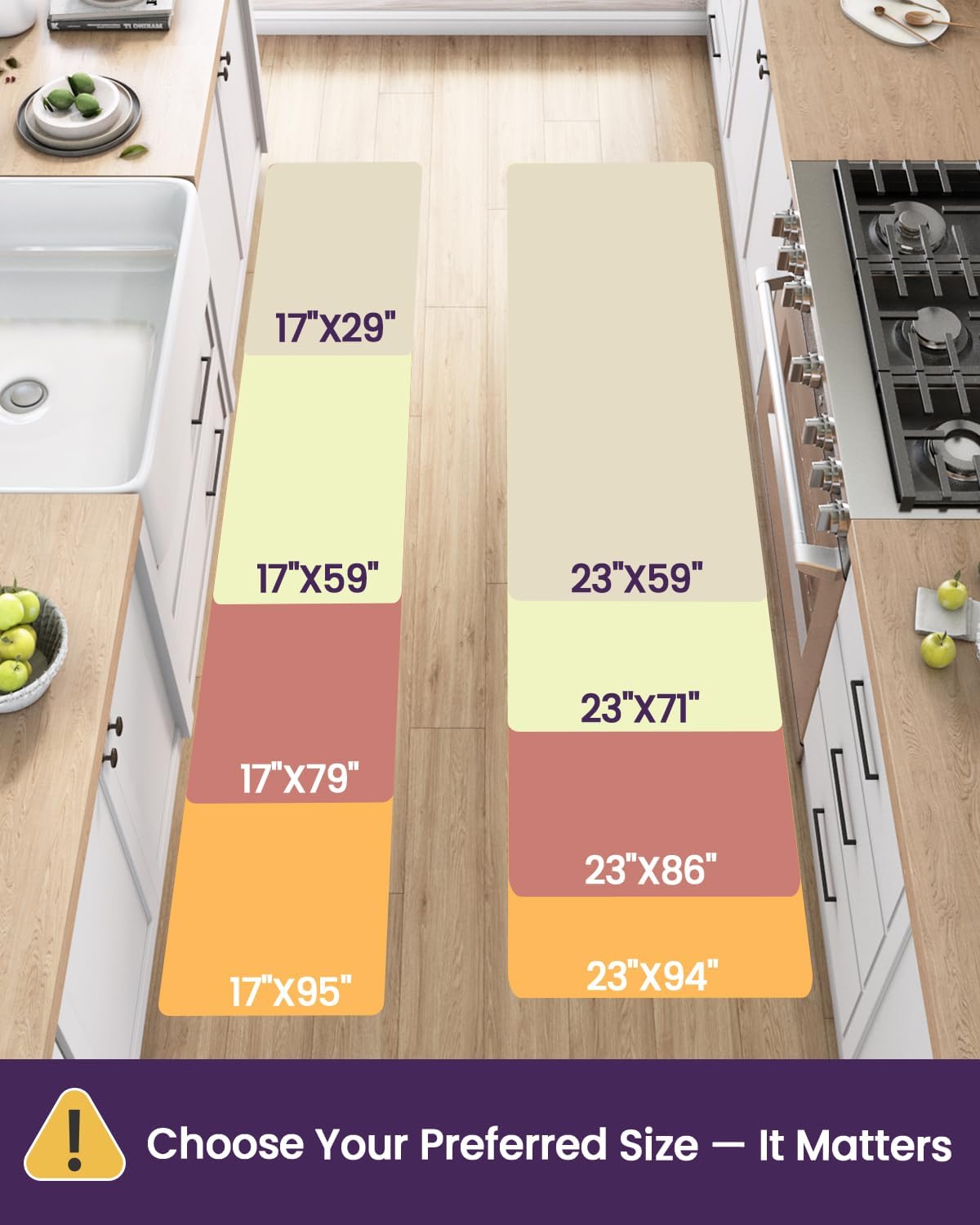 DEXI Kitchen Floor Mats Cushioned Anti Fatigue,17x29+17x59, Standing Runner Rug Waterproof, Comfort Memory Foam Padded for Front Sink Laundry Set of 2, Brown
