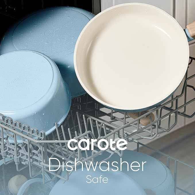 CAROTE 24pcs Ceramic Cookware Set, Pots and Pans Non Stick Kitchen Cookware Sets, Pots and Pans Set Cooking Set with Knife Set