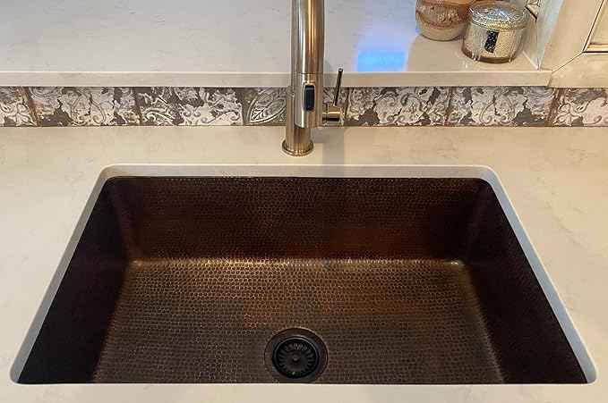 Premier Copper Products KSDB30199 30-Inch Hammered Copper Kitchen Single Basin Sink, Oil Rubbed Bronze