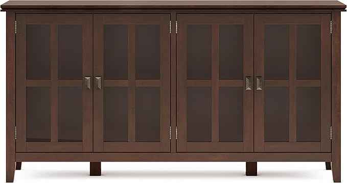 SIMPLIHOME Artisan SOLID WOOD 66 Inch Wide Contemporary Wide 4 Door Storage Cabinet in Russet Brown, For the Living Room, Entryway and Family Room
