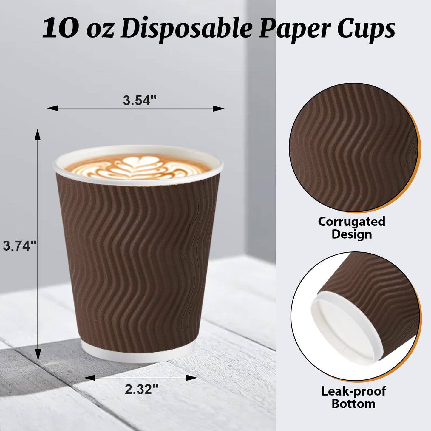 120 Pack 10 oz Insulated Disposable Paper Coffee Cups Brown (Brown / 10 oz)