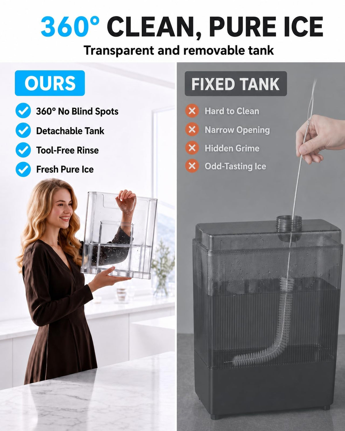 Nugget Ice Maker Countertop with 3L Detachable Tank (White PRO / 44lbs)