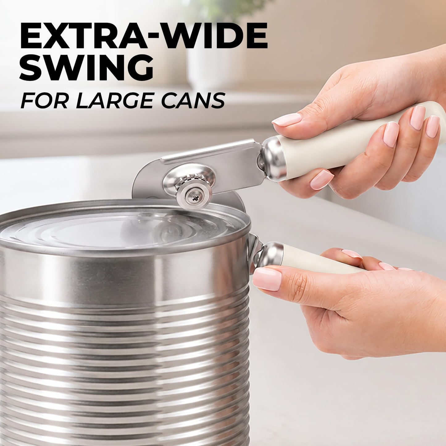 Stainless Steel Swing Open Manual Can Opener Comfortable Grip (Cream / Swing Open)