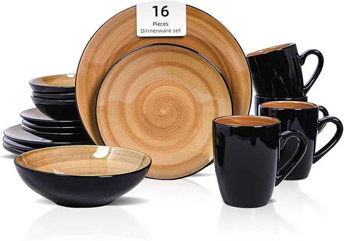 Stoneware Sonoma 16pc Dinnerware Set, Black + Speckled Spin Wash Mocha