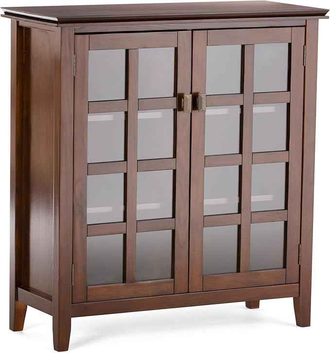 SIMPLIHOME Artisan SOLID WOOD 38 Inch Wide Transitional Medium Storage Cabinet in Russet Brown, For the Living Room, Entryway and Family Room