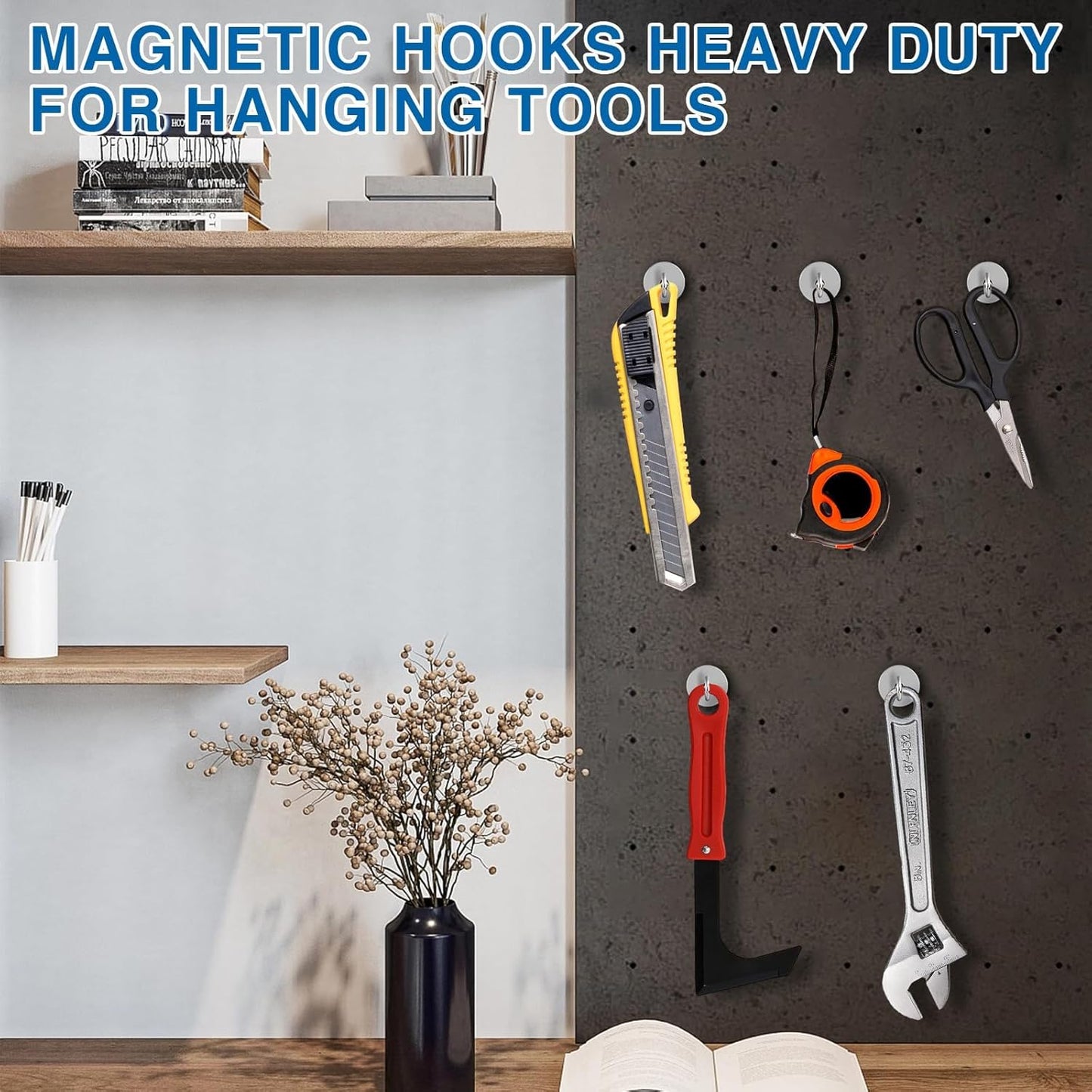 LOVIMAG Magnetic Hooks for Cruise Cabins, 110lbs Magnetic Hooks for Classroom, Strong Magnets with Hooks for Hanging, Neodymium Magnet Hooks for Fridge, Ceiling, Locker, Camper, Travel-12 Pcs