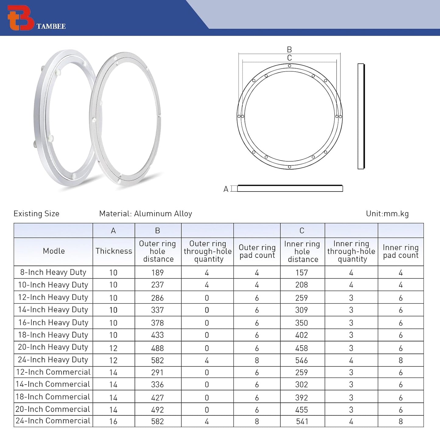 TamBee 24 Inch Lazy Susan Heavy-Duty Mute Bearing Turntable Ring Hardware Lazy Susan Hardware Lazy Susan Bearing Lazy Susan Parts Lazy Susan Mechanism Lazy Susan Kit Lazy Susan Base Only