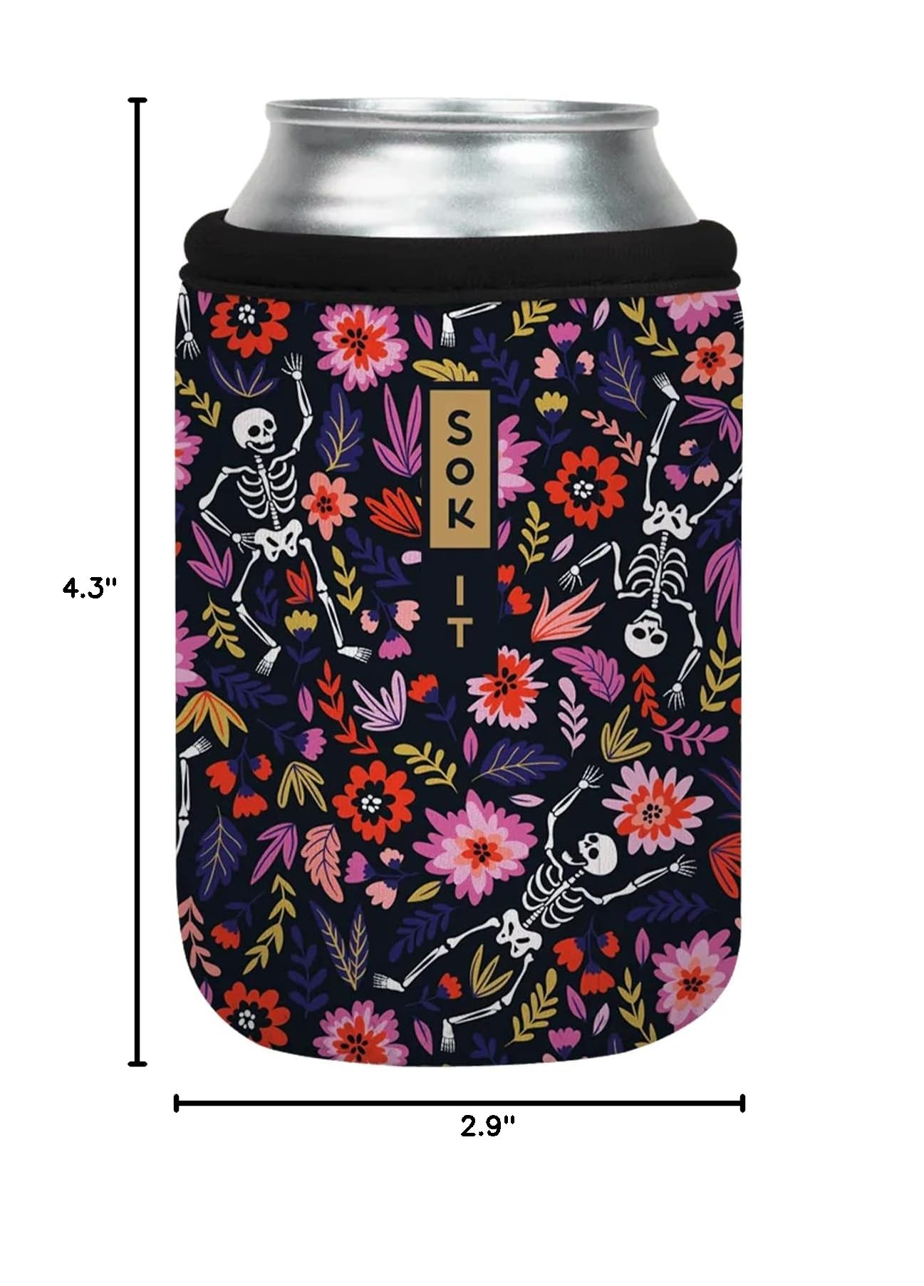 CanSok Sleeve for Beer & Soda Insulated Neoprene Cover (Floral Skeleton / 12oz Can Sleeve)