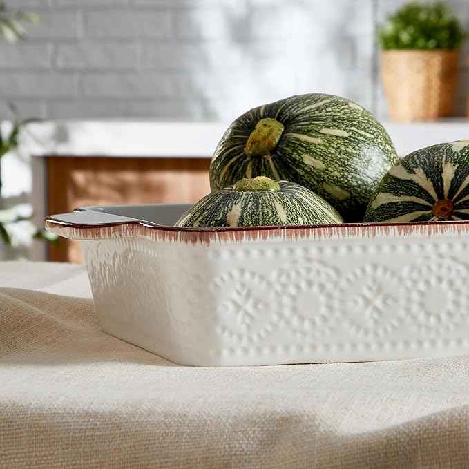 ONEMORE Casserole Dishes for Oven, Ceramic Baking Dish Set of 4, Non-Stick Lasagna Pans with Handles, Rectangular Bakeware Set for Cake, Roasting, Broiling, Gratin, Banquet, Microwave & Dishwasher Safe(3.8/2.6/1.7/1.1 Qt) (White 01)