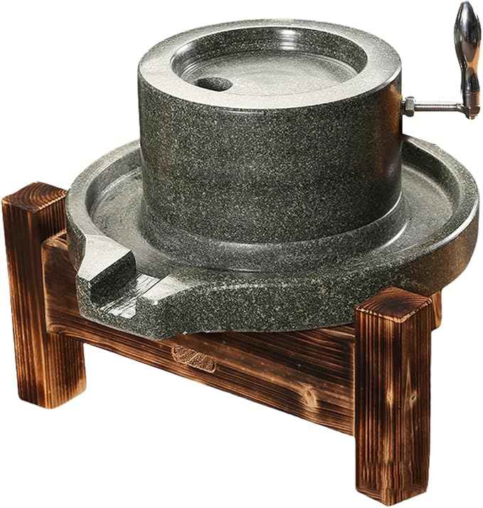 Handmade Stone Grain Mill, 7.9in Grinder with Stainless Steel Handle & Wooden Stand, Perfect for Home ing & Kitchen Use, Artisan Quali Mill
