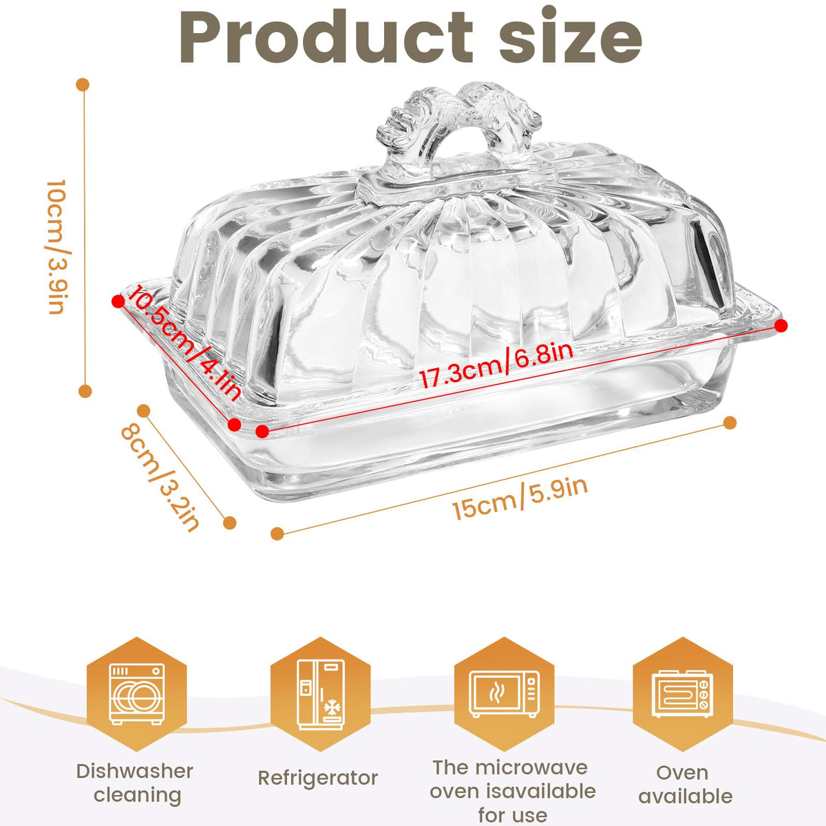 Modern Fancy Clear Glass Butter Dish with Lid (Clear-4 / Amber/Clear)