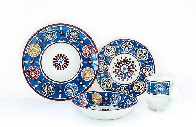 Tudor Royal Collection 24-Piece Premium Quality Round Porcelain Dinnerware Set, Service for 6 - SUMAYA Blue, See 10 Designs Inside!