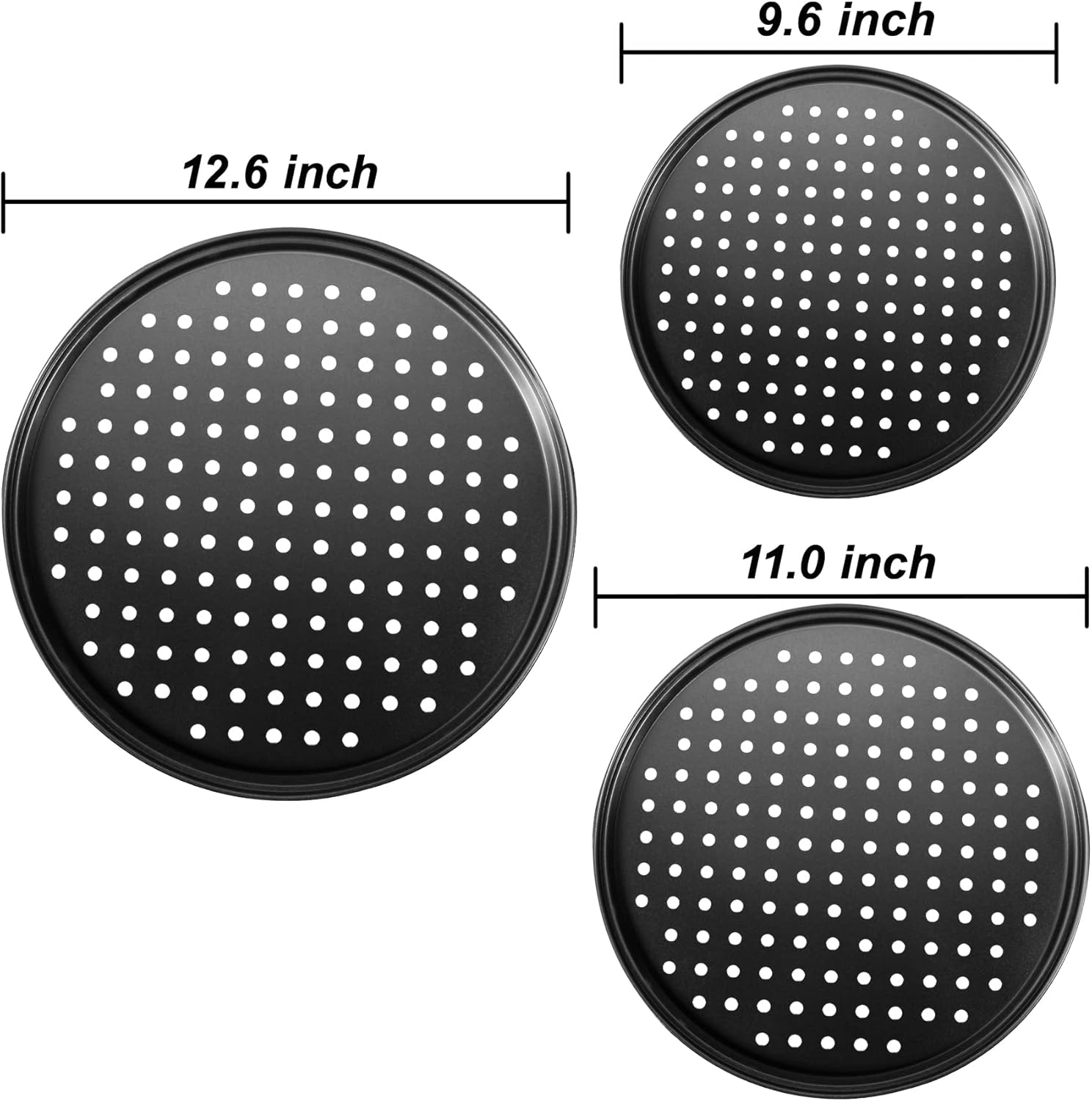 Baking Steel Pizza Pan with Holes, Round Pizza Pan for Oven, 9 Inch, 11 Inch, 12 Inch Bakeware Pizza Tray, Nonstick Baking Supplies Home Kitchen Steel Crisper Pizza Pan Set (3 Pcs) - HomeSpice