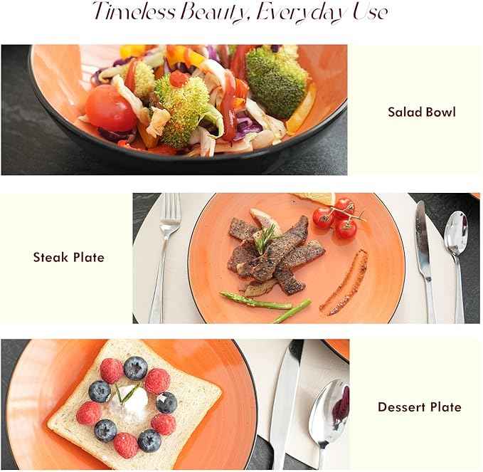 Stoneware Sonoma Dinnerware Set, Black + Speckled Spin Wash (56pc Set, Orange)