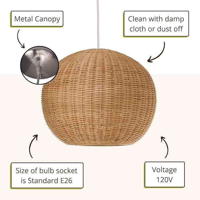 Kouboo 1050030 Wicker Ball Pendant Light, 18" x 18" x 18", Natural