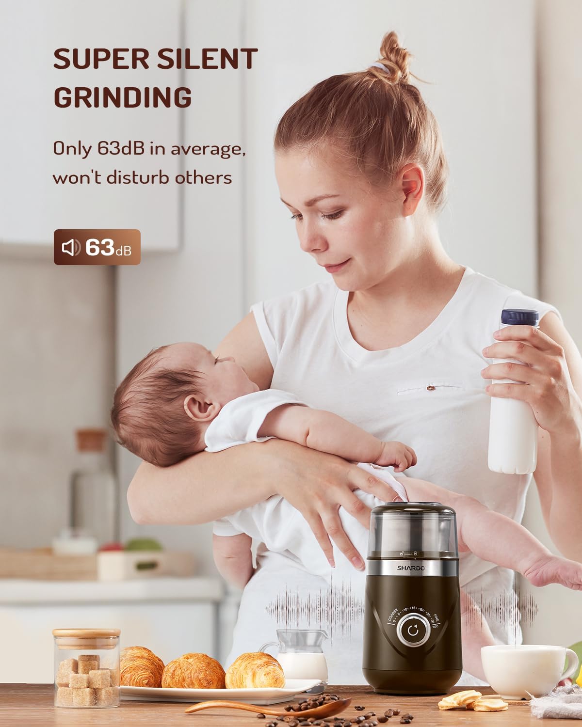 SHARDOR Electric Super Silent Blade Coffee Grinder, Timed Grind Control Rotary Knob, Adjustable Coarse to Fine for Coffee Beans, Spices & Herbs, with 1 Removable Stainless Steel Bowl, Brown