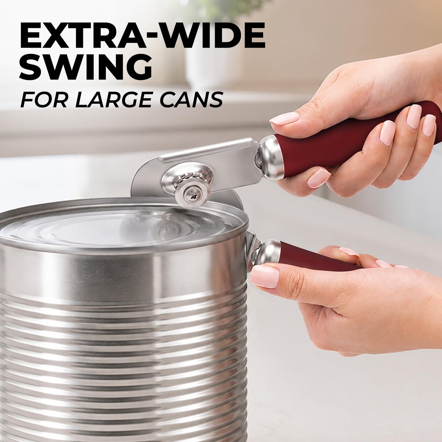 Stainless Steel Swing Open Manual Can Opener Comfortable Grip (Deep Red / Swing Open)