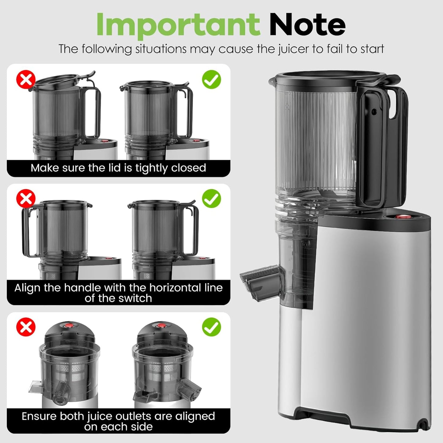 Cold Press Juicer, 5.3" Wide Feed Chute Juice Extractor Machine with 400W, High Juice Yield, Slow Masticating Juicer for Whole Vegetables & Fruits, Metallic Silver