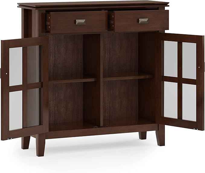 SIMPLIHOME Artisan SOLID WOOD 36 Inch Wide Contemporary Entryway Storage Cabinet in Russet Brown, For the Living Room, Entryway and Family Room