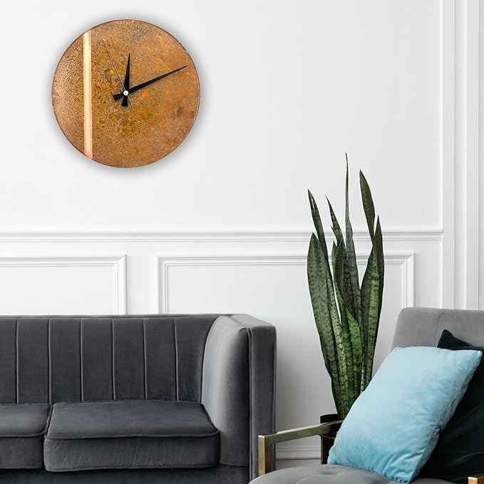 Handmade Copper Wall Clock Artisan Touch in Every Piece - Tree of Time Wall Decor Copper Clock for Living Room, Office, Kitchen & Bedroom (Rusty Line, 11)