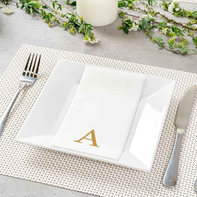 Luxenap 15.8 X 7.9 Inch Linen-Feel Guest Towels, 2000 Lettered Hand Towels - Gold Letter 'A', Sans Serif Font, White Paper Dinner Napkins, airlaid, For Restrooms And Tables - Restaurantware