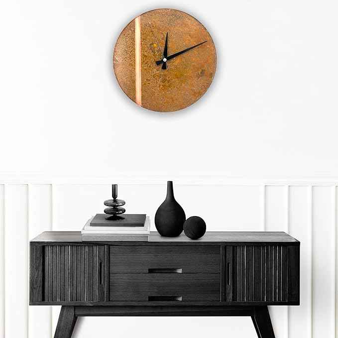 Handmade Copper Wall Clock Artisan Touch in Every Piece - Tree of Time Wall Decor Copper Clock for Living Room, Office, Kitchen & Bedroom (Rusty Line, 17.7)