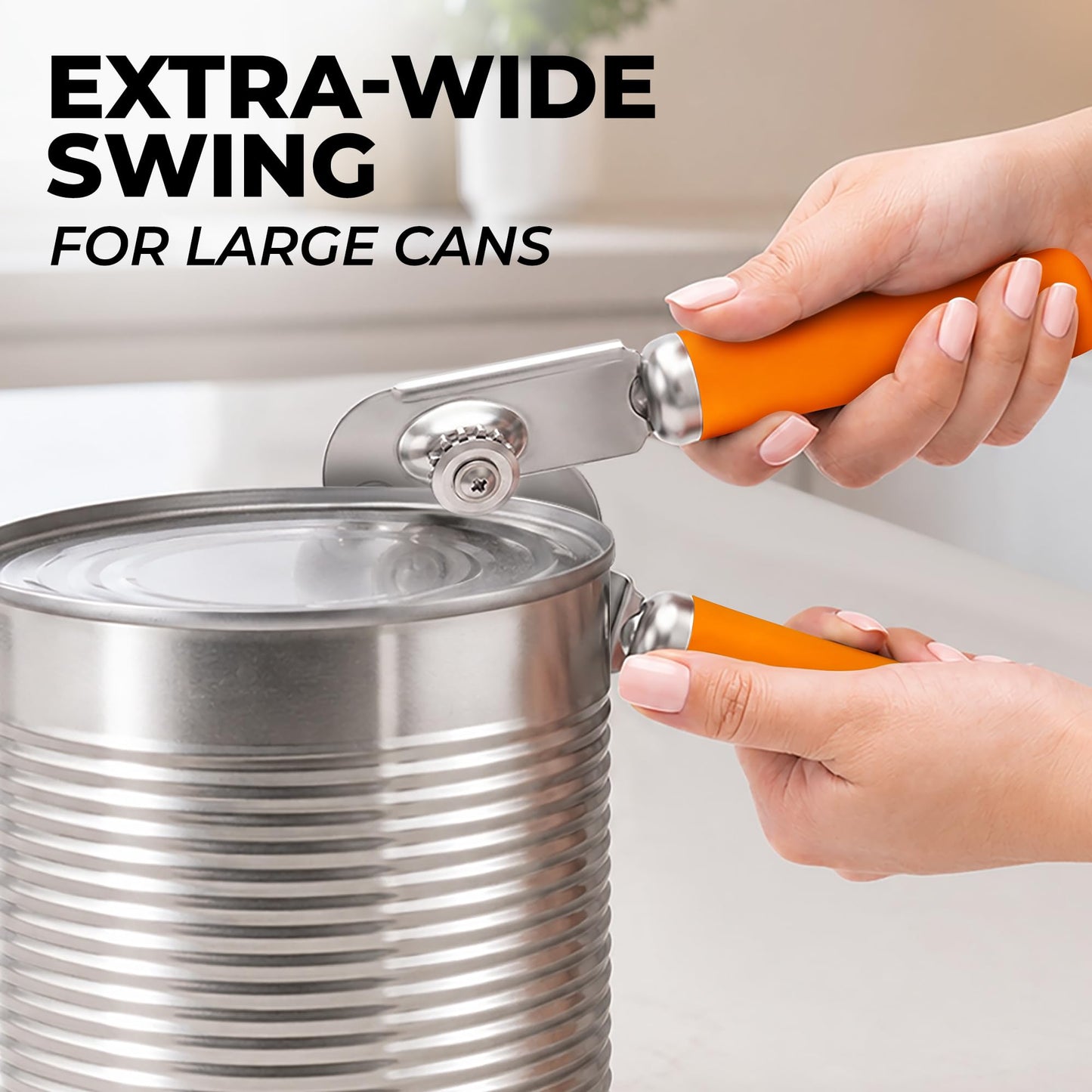 Stainless Steel Swing Open Manual Can Opener Comfortable Grip (Orange / Swing Open)