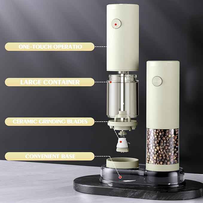 1 Pack Salt and Pepper Grinder-Electric Adjustable Coarseness Salt Pepper Grinder Shakers House Warming Gifts Automatic Battery Pepper Mill Shakers Gifts for Women Wedding Registry Must Haves