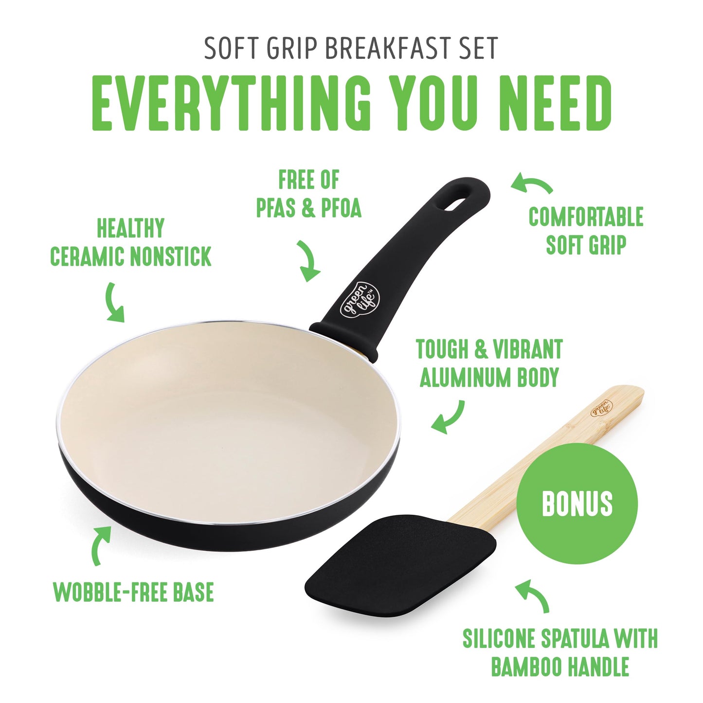 Soft Grip 8” Frypan Skillet and Spatula Breakfast Cookware Set (8" Frypan + Spatula / Black)