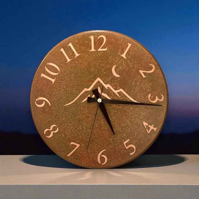 Handmade Pure Copper Wall Clock for Home Decoration, Decor Clock for Living Room, Bedroom and Kitchen, Rustic Decorative Mural Clock Art for Farmhouse (Rusty Landscape, 17.7)