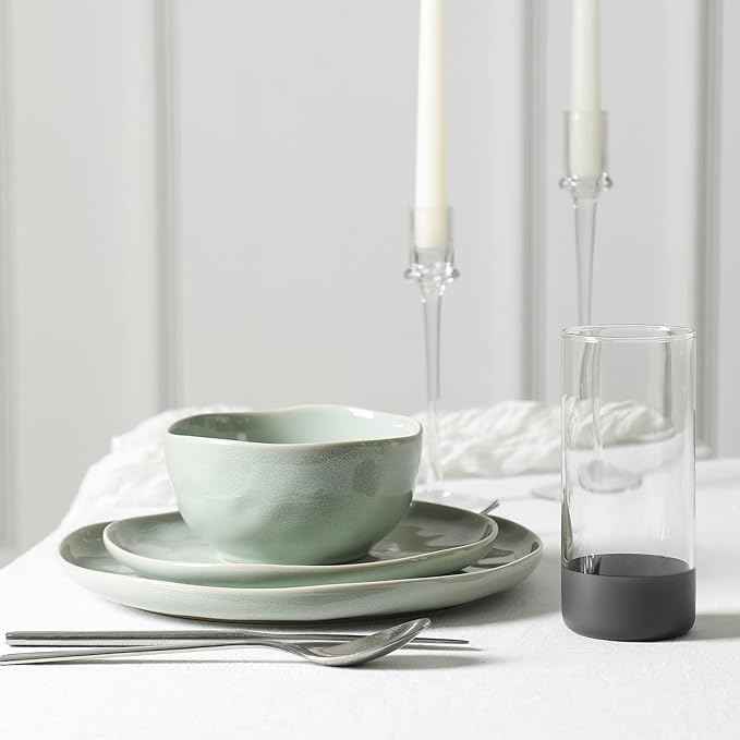 Stone Lain Mirella 32-Piece Dinnerware Set Stoneware, Borosilicate Glass, Light Green