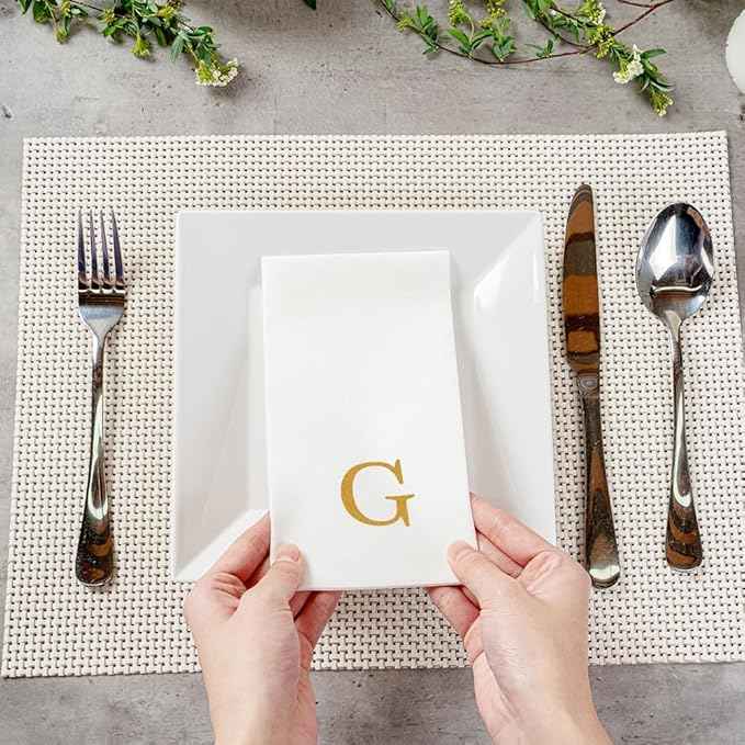 Luxenap 15.8 X 7.9 Inch Linen-Feel Guest Towels, 2000 Lettered Hand Towels - Gold Letter 'G', Sans Serif Font, White Paper Dinner Napkins, airlaid, For Restrooms And Tables - Restaurantware