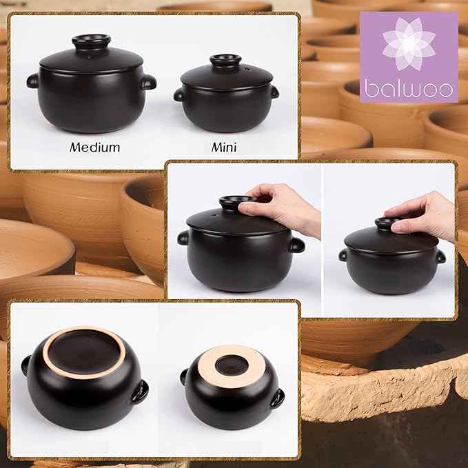 Korean Earthenware Pot Ttukbaegi, Ceramic Clay Cooking Pot Petalite Casserole, Heat Resistant Ceramic Pot, Zero-Crack Stone Bowl Stockpot Soup Cookware (Medium)