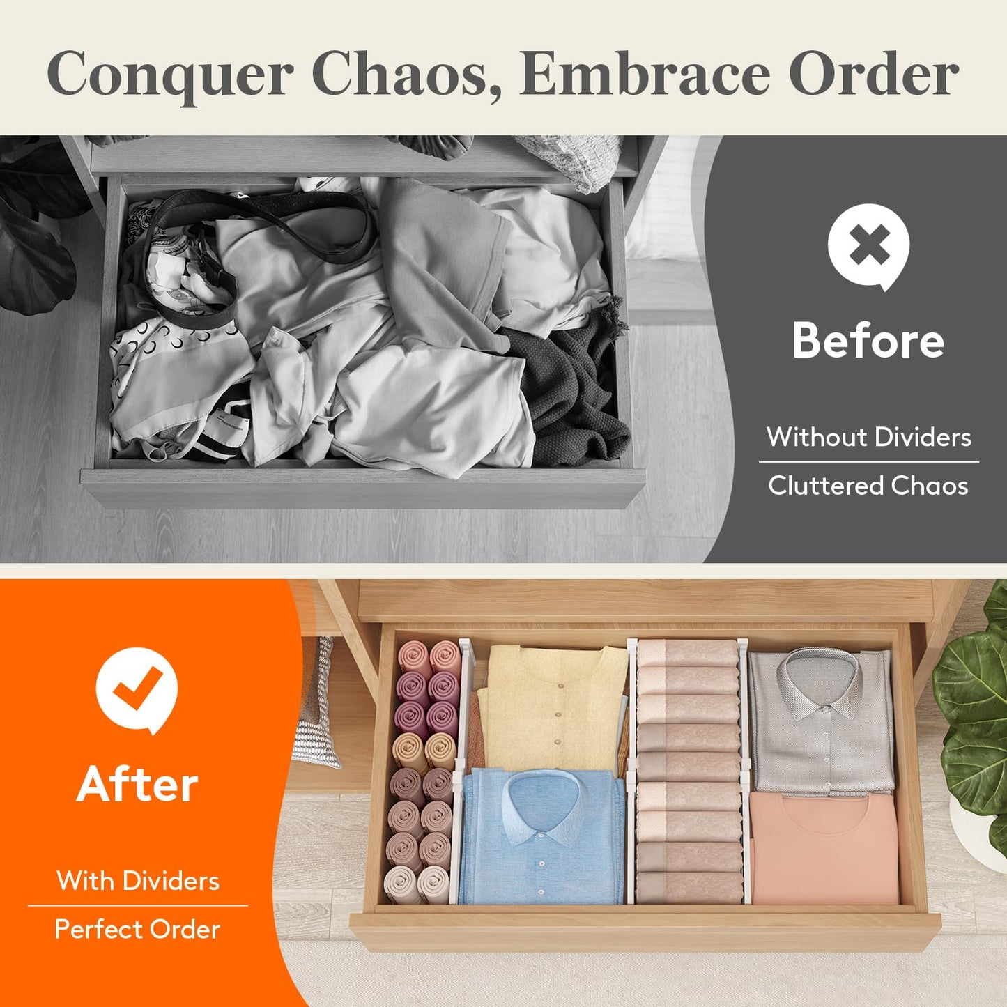 3.2" High Drawer Dividers for Clothes (3.2"H, 10.5-16.5"L)