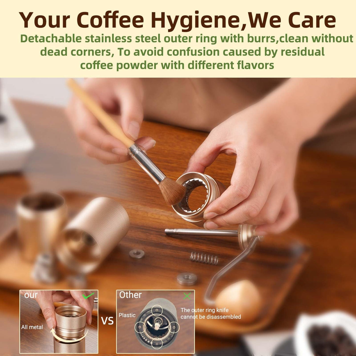 Popsweet C38 Manual Coffee Grinder (Starlight silver)