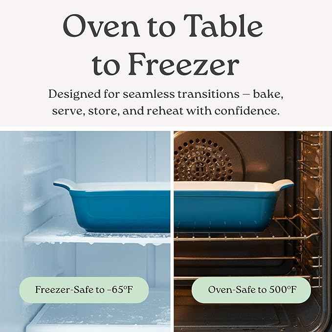 Stoneware Casserole Dish Bakeware Set of 3 | Rectangular Dinnerware Set with Handles [Ocean Blue]