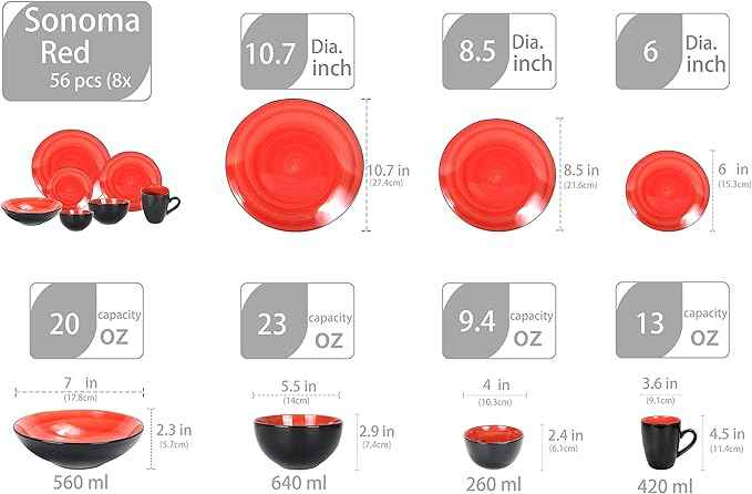 Stoneware Sonoma 56pc Dinnerware Set, Black + Speckled Spin Wash Red