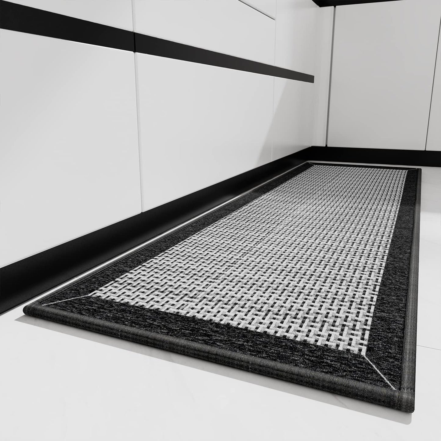 PADOOR Kitchen Mats for Floor, Kitchen Rugs Non Slip Washable, Rubber Backed Kitchen Runner Super Absorbent Long Kitchen Floor Mat Sink Rug, 20”x70” Black