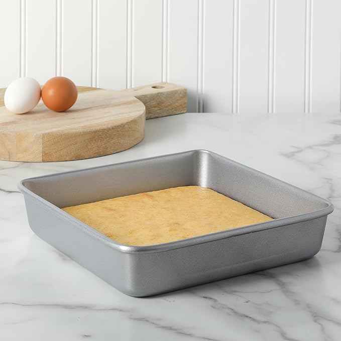 Martha Stewart Gallen 9 Inch Square Nonstick Carbon Steel Cake Pan - Silver Durable Bakeware for Cakes, Brownies & Desserts