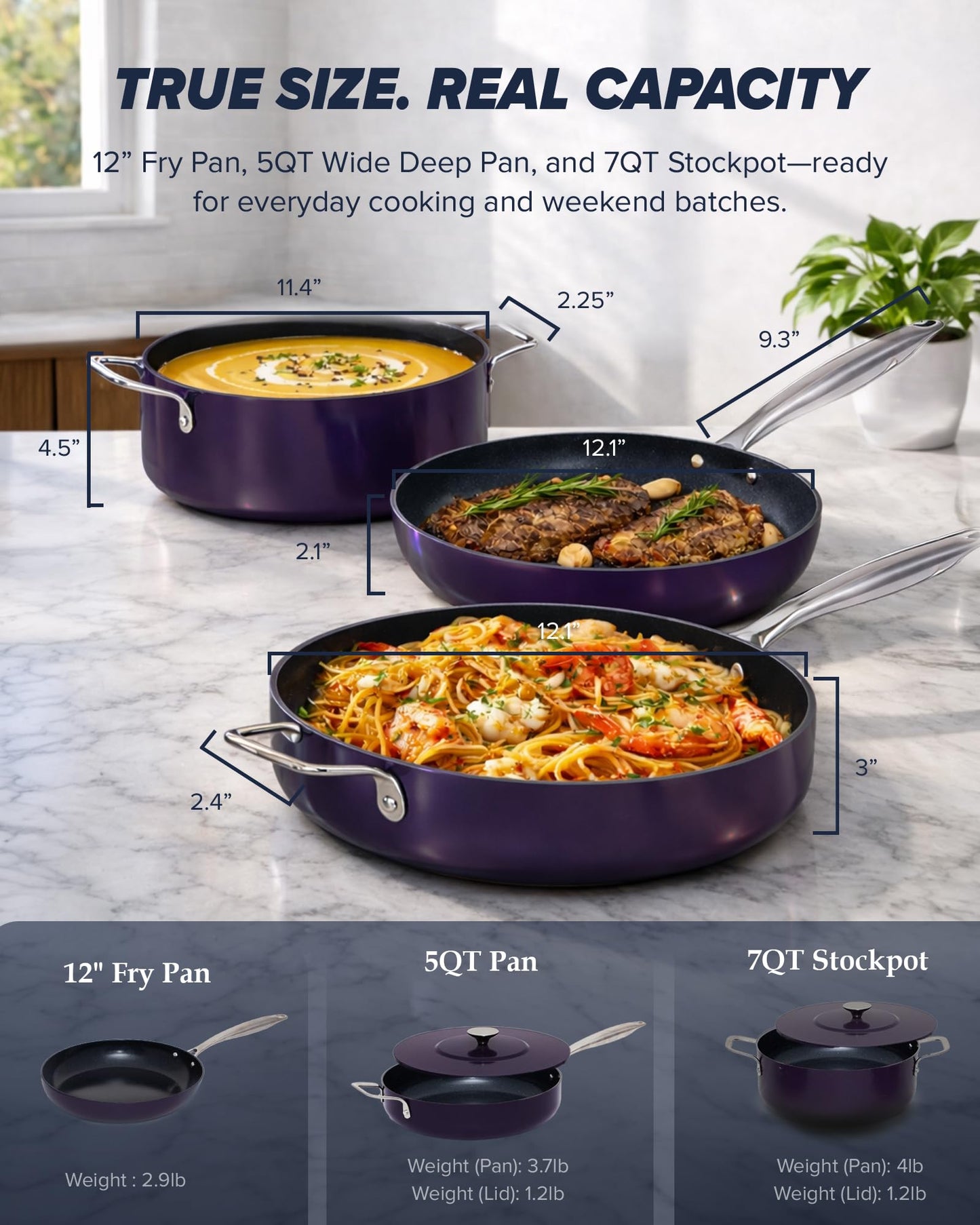 Essential Series 5PC Ceramic Cookware Set PFAS (Eggplant)