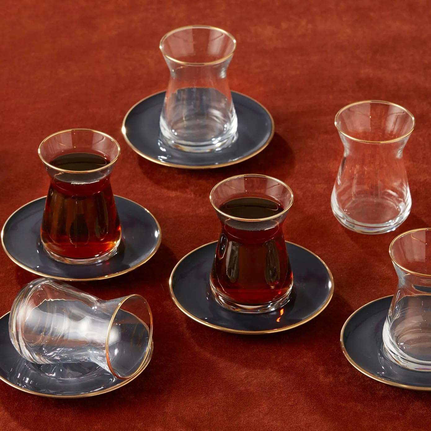 Turkish Tea Glasses Set for 6 (Small / Retro Anthracite)