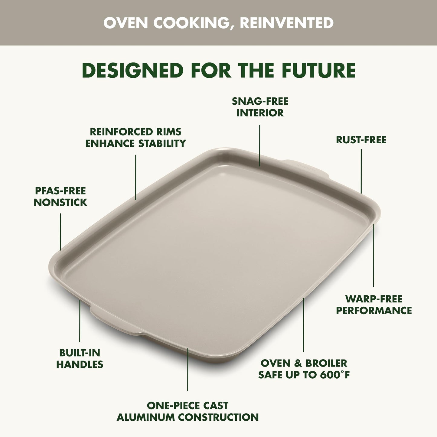 Premiere Ovenware Healthy Ceramic Nonstick 18" x 13" Half Rectangular Baking Pan (18" x 13" Half Sheet Pan / Taupe)