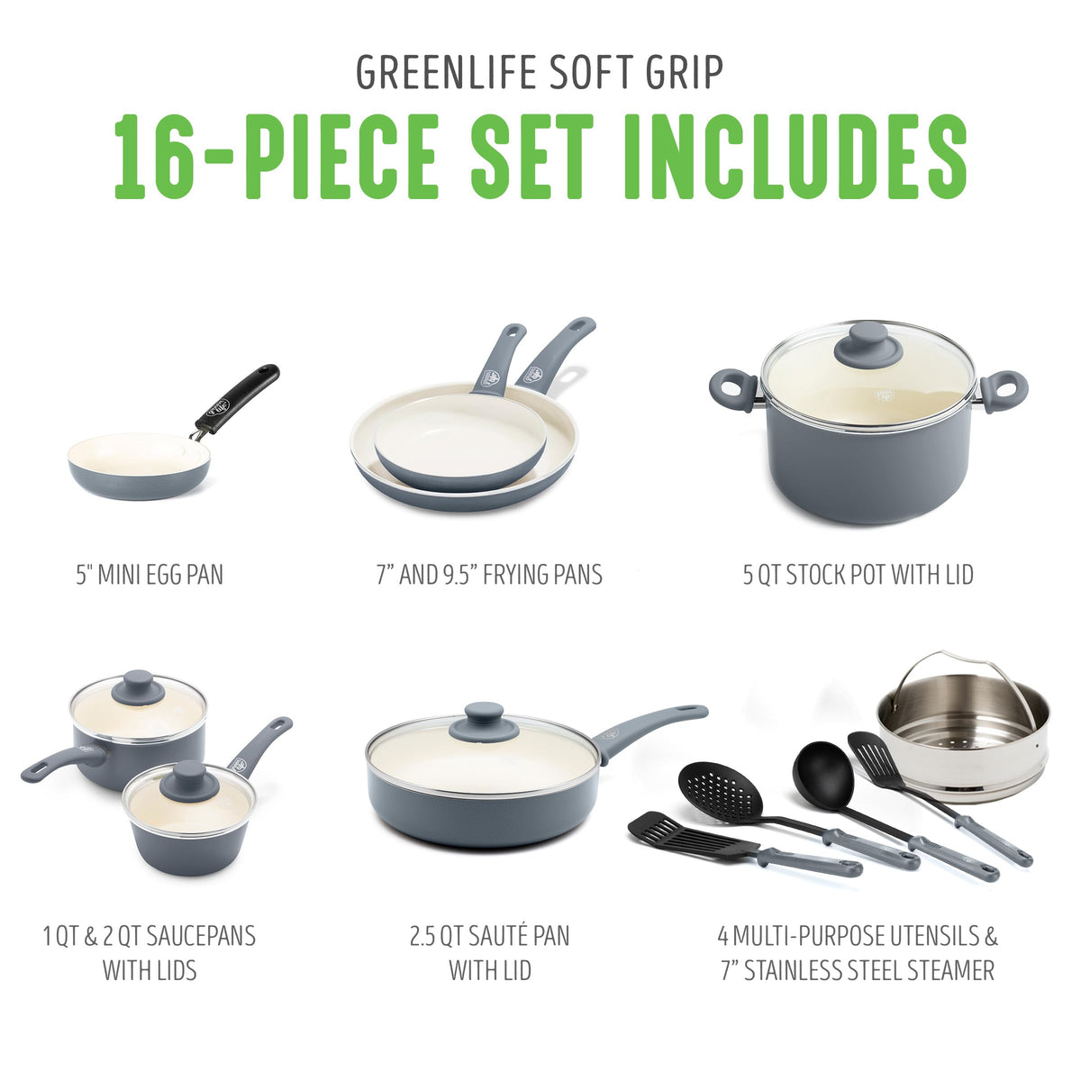 16 Piece Ceramic Nonstick Pots & Pans Cookware Set