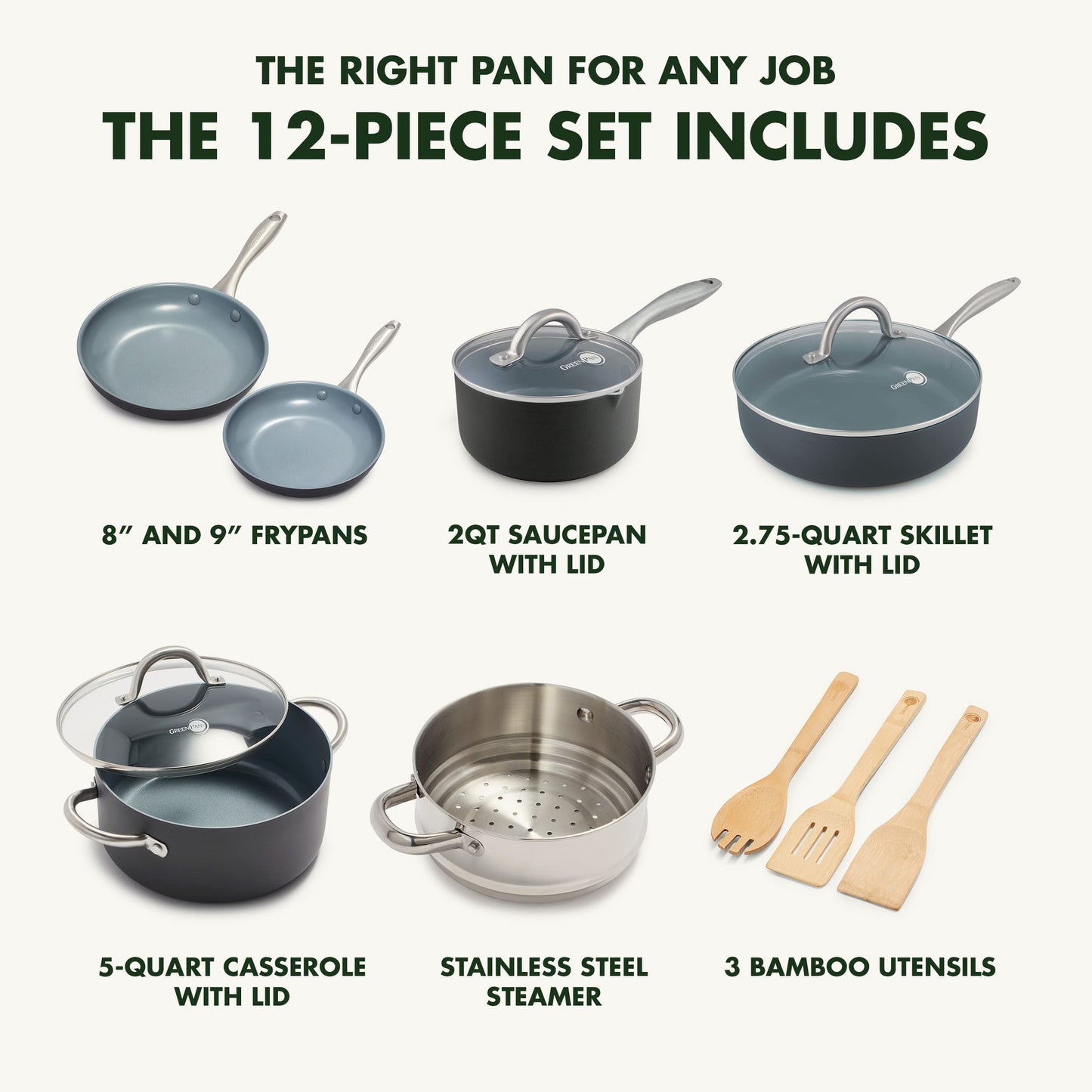 Lima Hard Anodized Healthy Ceramic Nonstick 12 Piece Cookware Pots and Pans Set (12 Piece Cookware Pots and Pans Set)