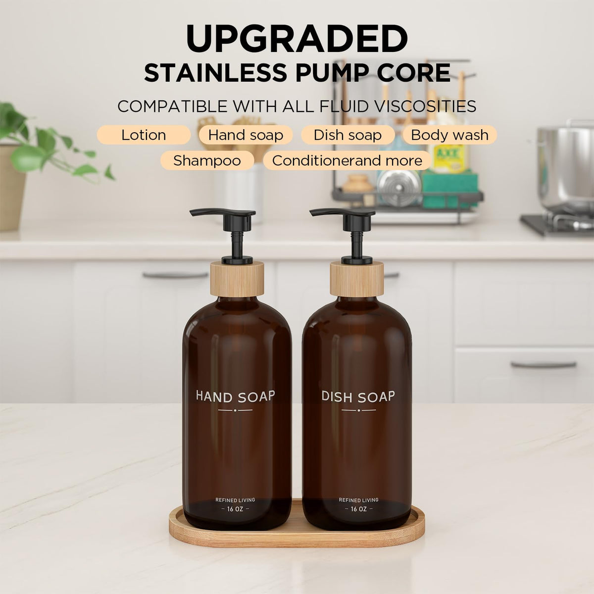 Hand and Dish Soap Dispenser Set (Hand Dish (Amber))