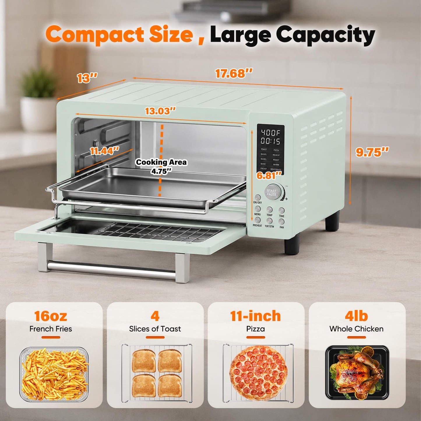 Bravo Pro Convection Air Fryer Toaster Oven Combo (Mint)