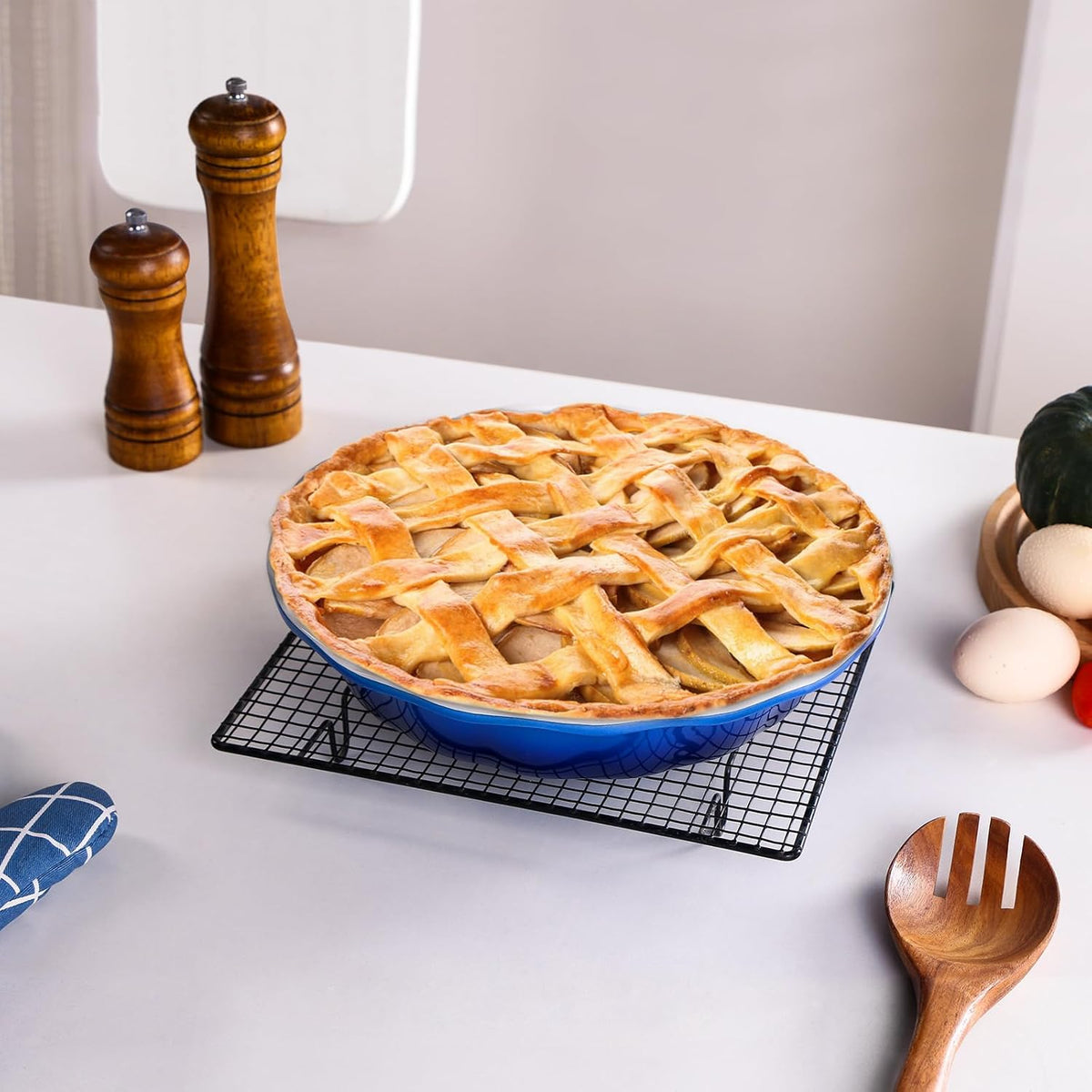 Lareina Ceramic 9 Inch Deep Dish Pie Pans, Set of 2, Blue, Non-Stick, Oven & Dishwasher Safe, Ideal for Baking Pies, Quiches, Cakes - HomeSpice