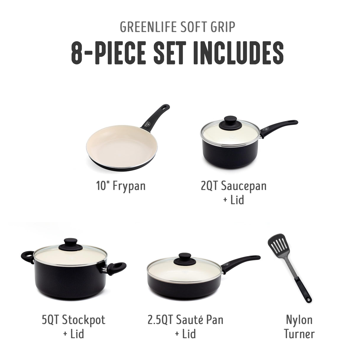 8 Piece Nonstick Cookware Set (8 Piece Cookware Set / Black and Cream)
