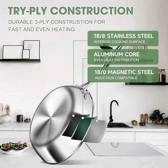 3 Ply Stainless Steel 11-Piece Cookware Set with Lids, Pots and Pans Kitchen Set, Non-Toxic, Induction, Oven, Dishwasher Safe, Professional Chef Quality